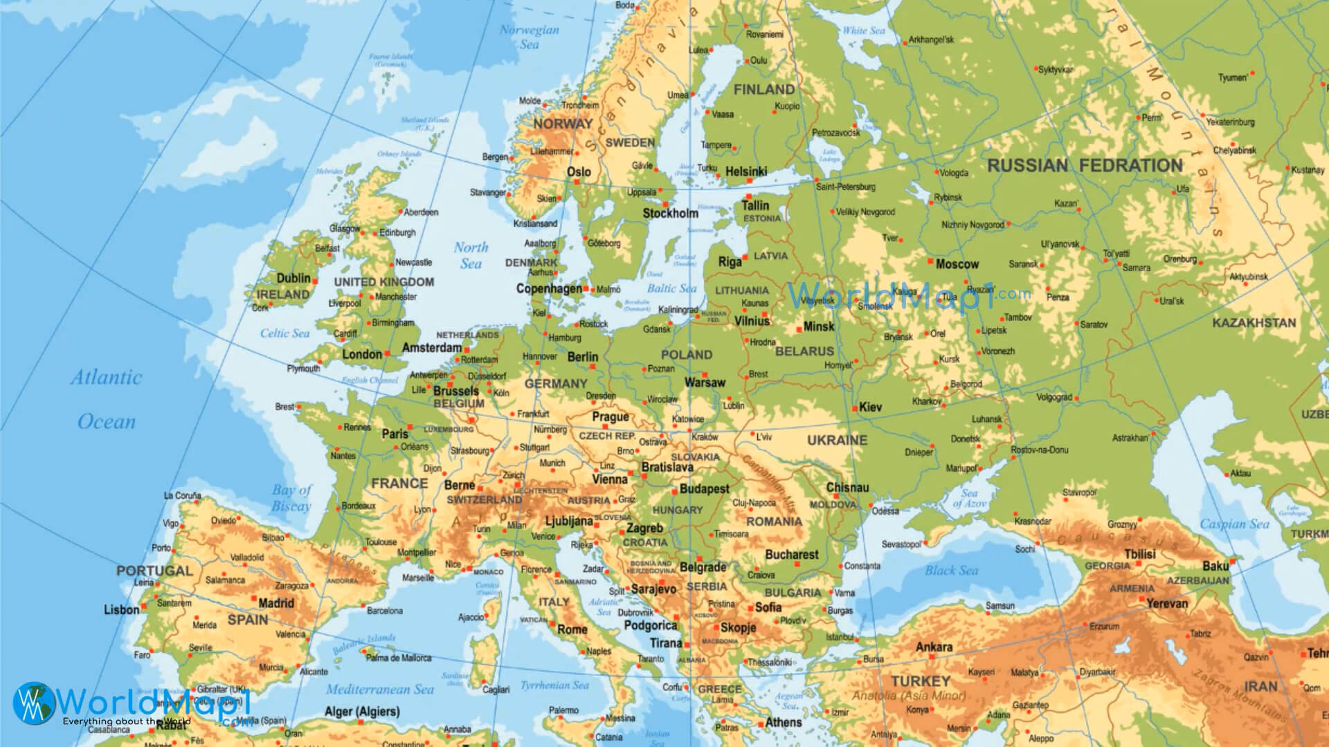 Physical Map of Europe